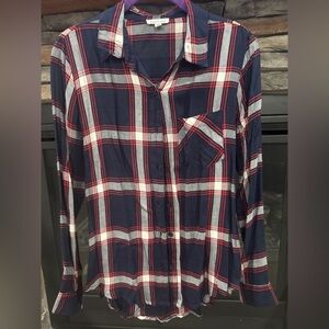 Dizzy Lizzy Size Small Navy and Red Plaid Button-Up Shirt